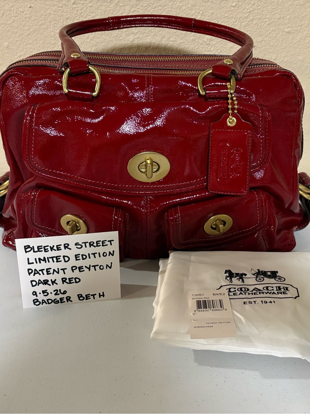 Coach Red Patent Turn Lock Satchel Bleeker Street Limited Edition Peyton 13051 - Picture 12 of 12